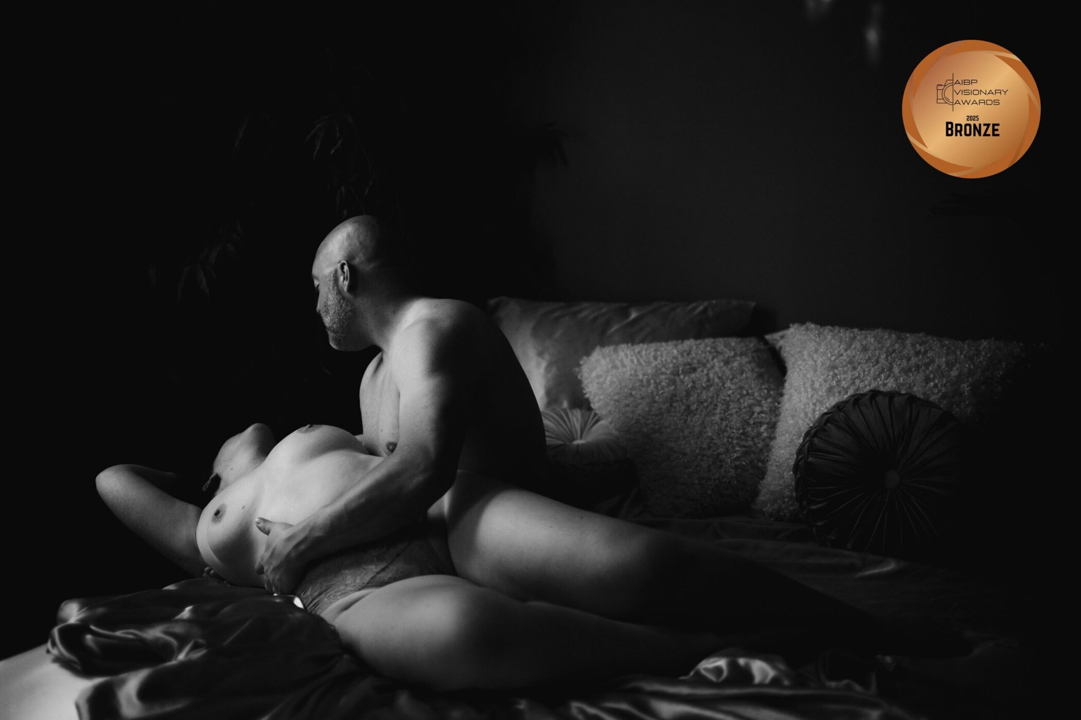 AIBP Bronze Award winning couples boudoir photography, intimate embrace, West Michigan boudoir photographer Betsy McCue